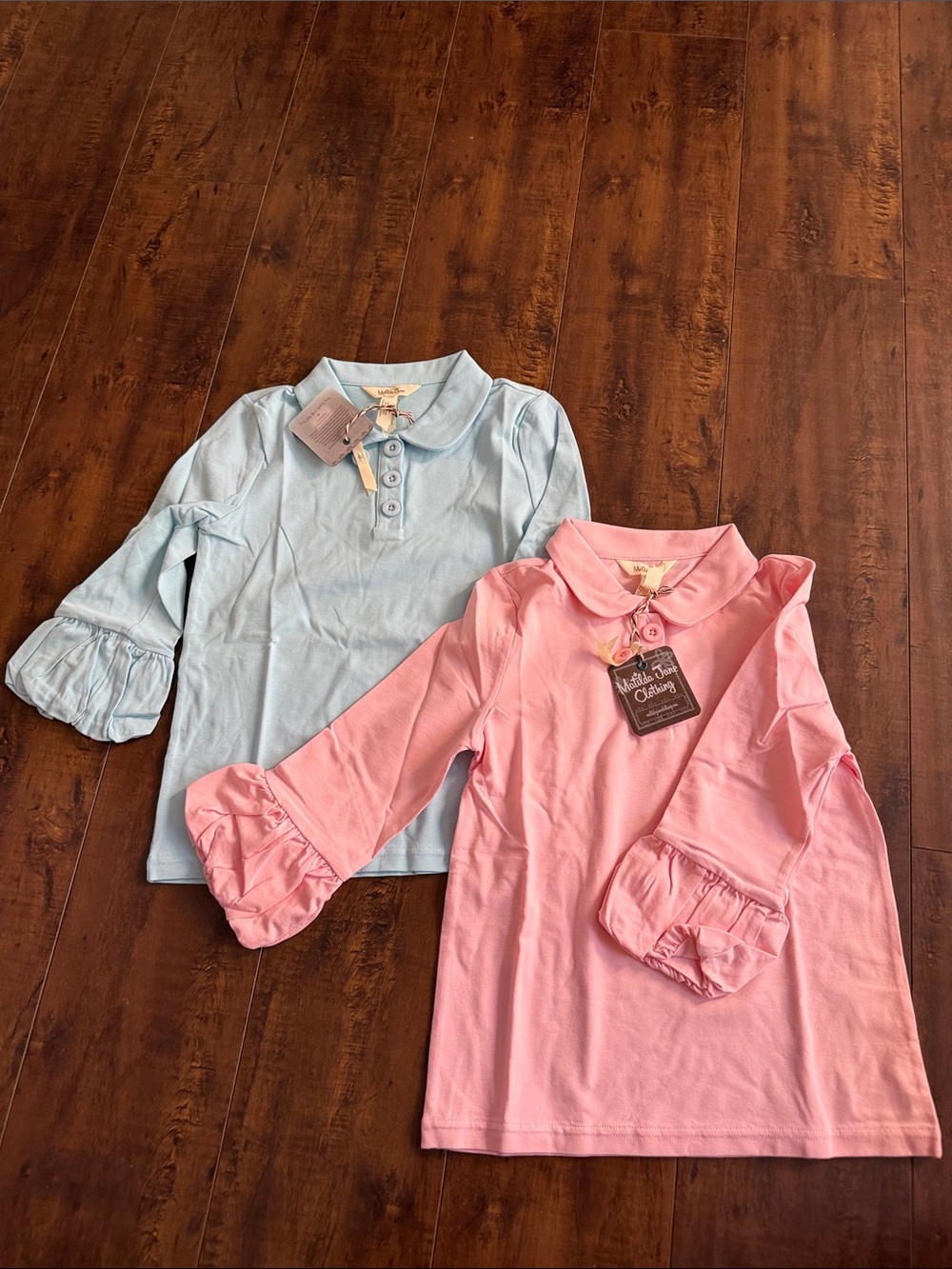 Matilda Jane Pink & Light Blue Ruffle Cuff Polo Tops